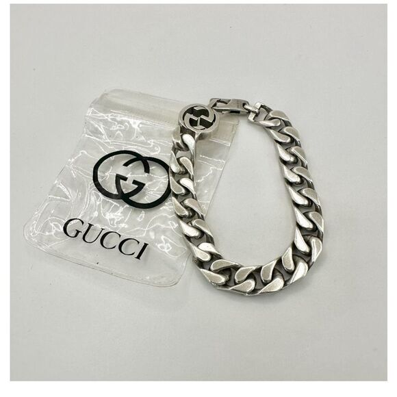 Gucci sterling silver cuban link chain bracelet with interlocking G - Picture 2 of 14